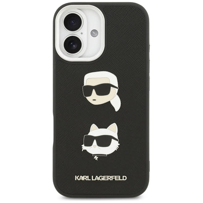Deksel for Apple iPhone 17, Karl Lagerfeld, Grained Karl & Choupette's Heads Pins and Logo, Svart