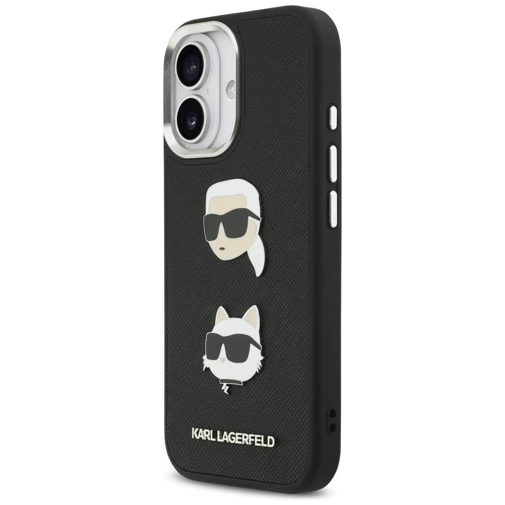 Deksel for Apple iPhone 17, Karl Lagerfeld, Grained Karl & Choupette's Heads Pins and Logo, Svart