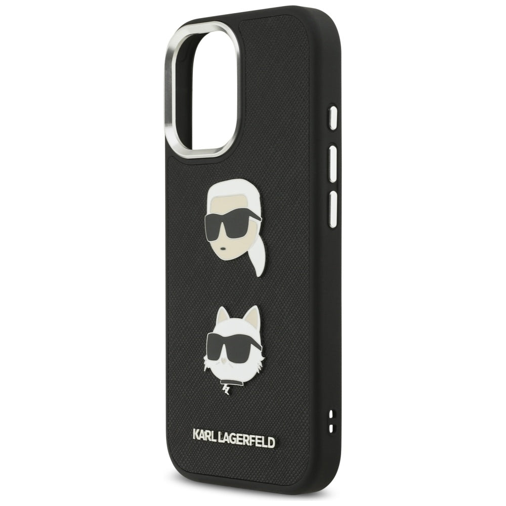 Deksel for Apple iPhone 17, Karl Lagerfeld, Grained Karl & Choupette's Heads Pins and Logo, Svart
