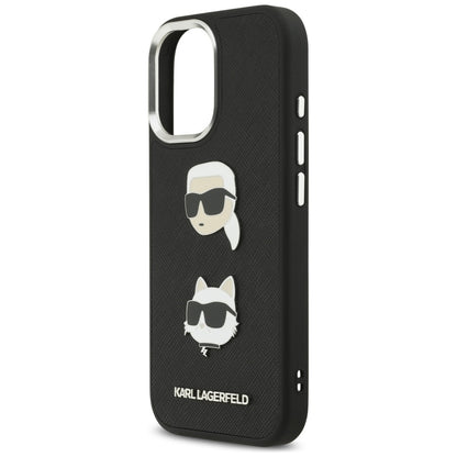 Deksel for Apple iPhone 17, Karl Lagerfeld, Grained Karl & Choupette's Heads Pins and Logo, Svart