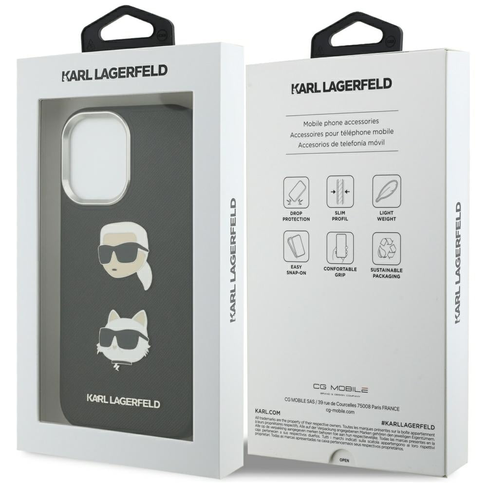 Deksel for Apple iPhone 17, Karl Lagerfeld, Grained Karl & Choupette's Heads Pins and Logo, Svart