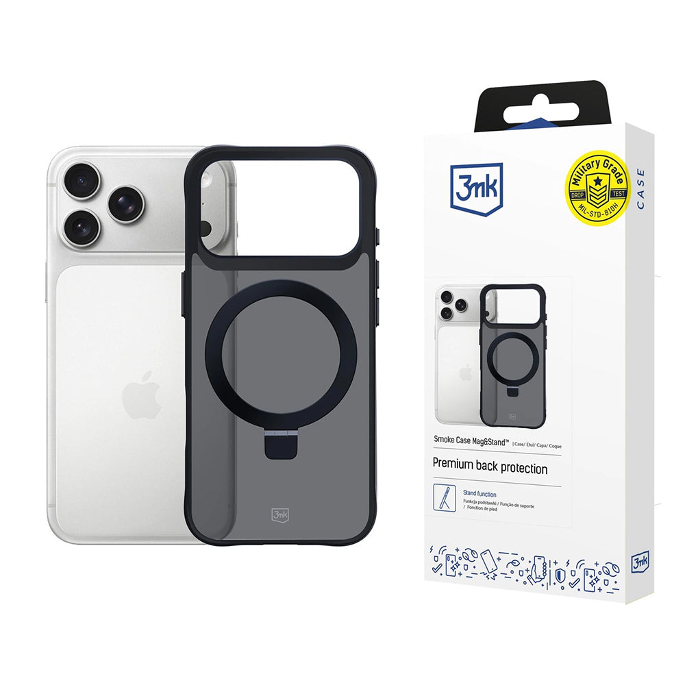 Deksel for Apple iPhone 17 Pro, 3MK, Smoke MagStand, Svart