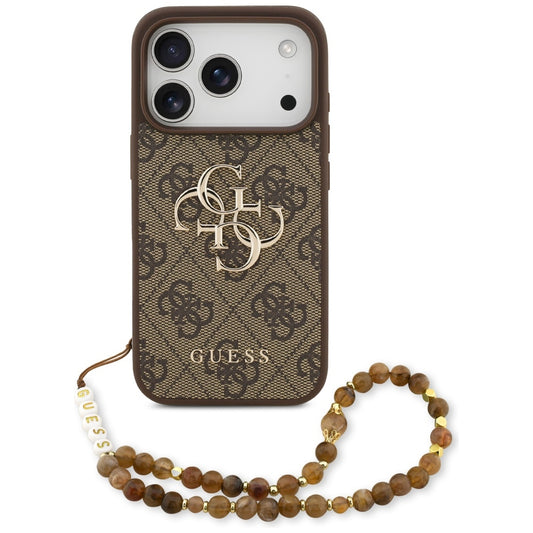 Deksel for Apple iPhone 17 Pro, Guess, 4G Classic Logo with Pearl Strap, Brun
