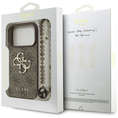 Deksel for Apple iPhone 17 Pro, Guess, 4G Classic Logo with Pearl Strap, Brun
