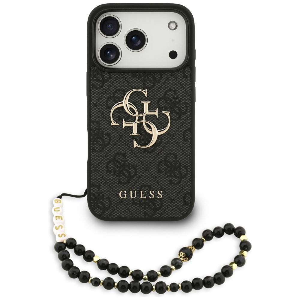 Deksel for Apple iPhone 17 Pro, Guess, 4G Classic Logo with Strap, Svart