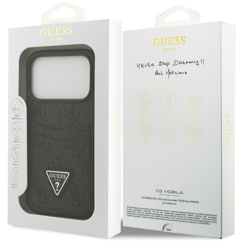 Deksel for Apple iPhone 17 Pro, Guess, 4G Double Card Triangle, Svart