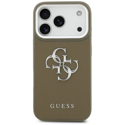 Deksel for Apple iPhone 17 Pro, Guess, 4G Grained Big And Classic Logo, Brun Sølv