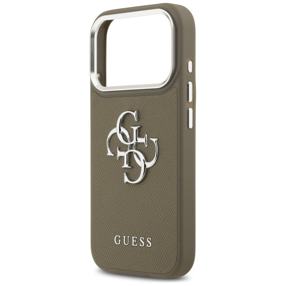 Deksel for Apple iPhone 17 Pro, Guess, 4G Grained Big And Classic Logo, Brun Sølv