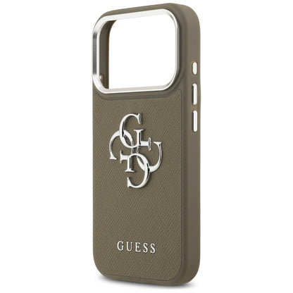 Deksel for Apple iPhone 17 Pro, Guess, 4G Grained Big And Classic Logo, Brun Sølv