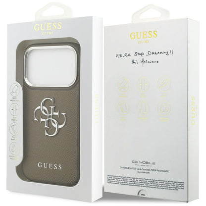 Deksel for Apple iPhone 17 Pro, Guess, 4G Grained Big And Classic Logo, Brun Sølv