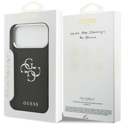 Deksel for Apple iPhone 17 Pro, Guess, 4G Grained Big and Classic Logo, Svart Sølv