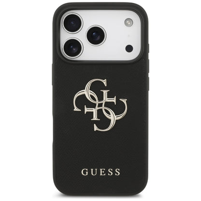 Deksel for Apple iPhone 17 Pro, Guess, 4G Grained Big and Classic Logo, Svart
