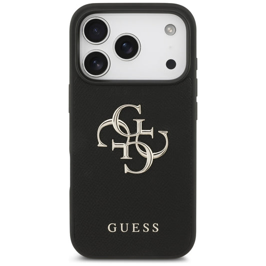 Deksel for Apple iPhone 17 Pro, Guess, 4G Grained Big and Classic Logo, Svart