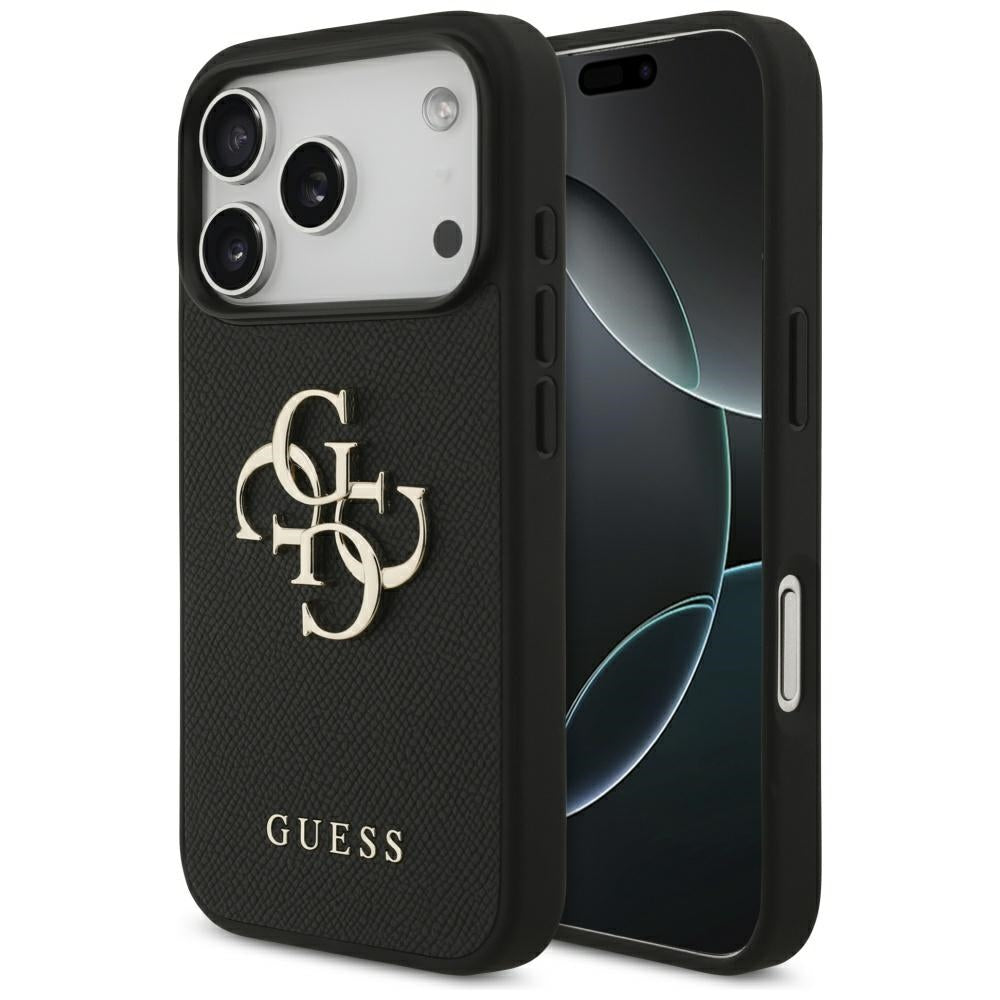 Deksel for Apple iPhone 17 Pro, Guess, 4G Grained Big and Classic Logo, Svart