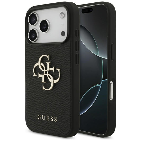 Deksel for Apple iPhone 17 Pro, Guess, 4G Grained Big and Classic Logo, Svart