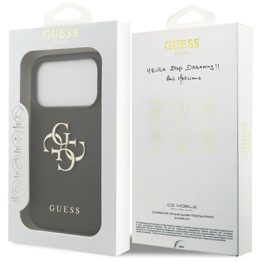 Deksel for Apple iPhone 17 Pro, Guess, 4G Grained Big and Classic Logo, Svart