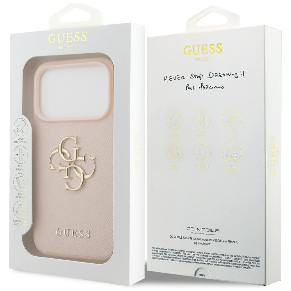 Deksel for Apple iPhone 17 Pro, Guess, 4G Grained Big and Classic Logo, Rosa