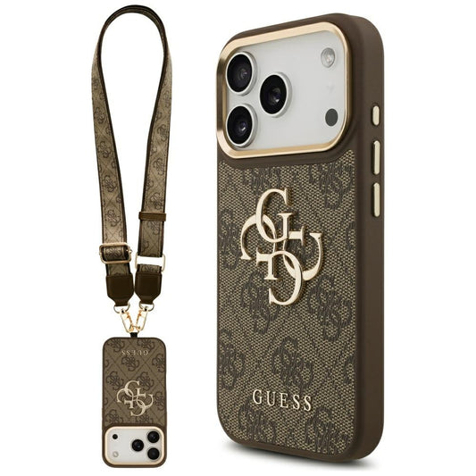 Deksel for Apple iPhone 17 Pro, Guess, Big 4G Classic Logo with Big Strap, Brun