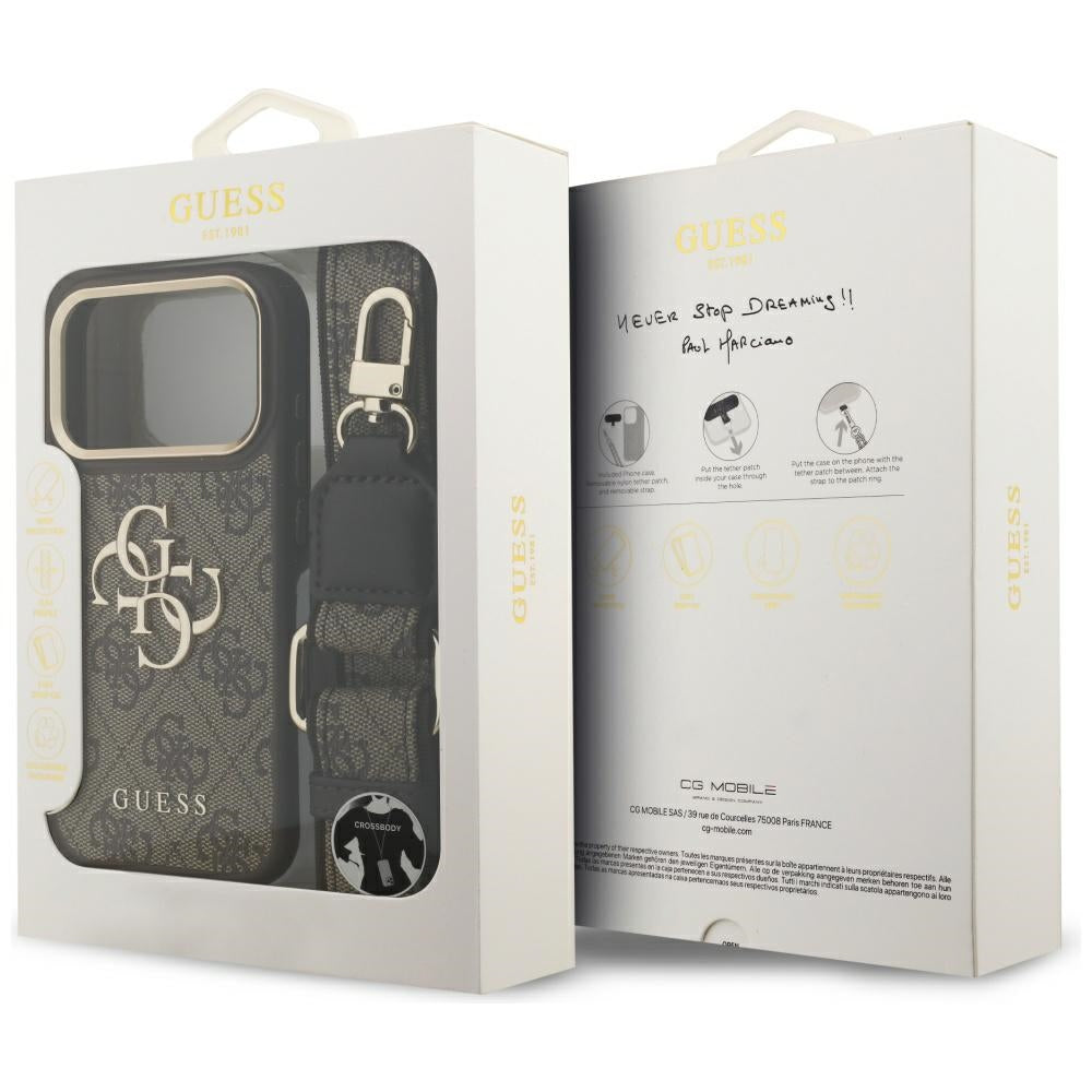 Deksel for Apple iPhone 17 Pro, Guess, Big 4G Classic Logo with Big Strap, Brun
