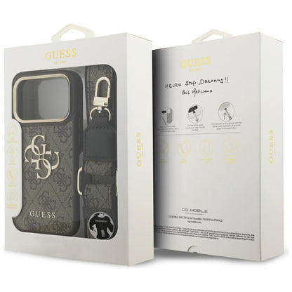Deksel for Apple iPhone 17 Pro, Guess, Big 4G Classic Logo with Big Strap, Brun