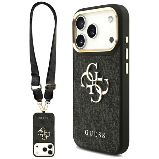 Deksel for Apple iPhone 17 Pro, Guess, Big 4G Classic Logo with Big Strap, Svart
