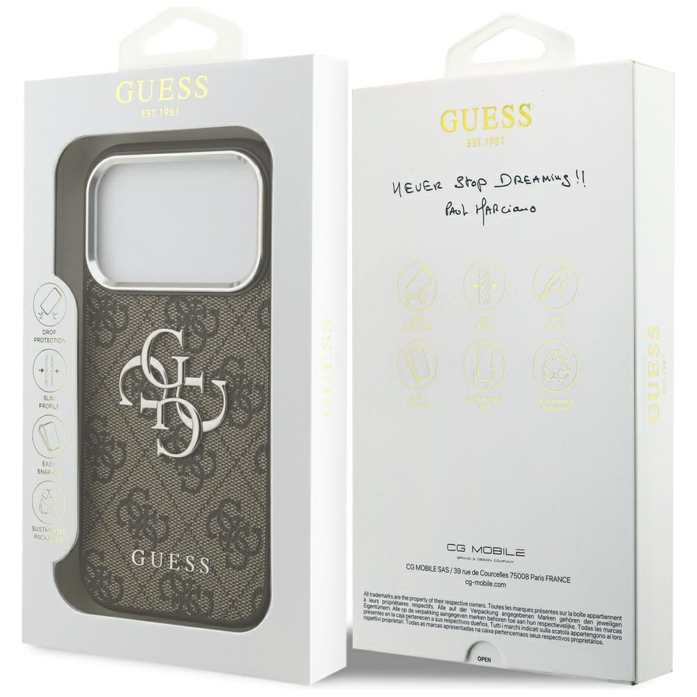 Deksel for Apple iPhone 17 Pro, Guess, Big 4G Logo Classic, Brun Sølv