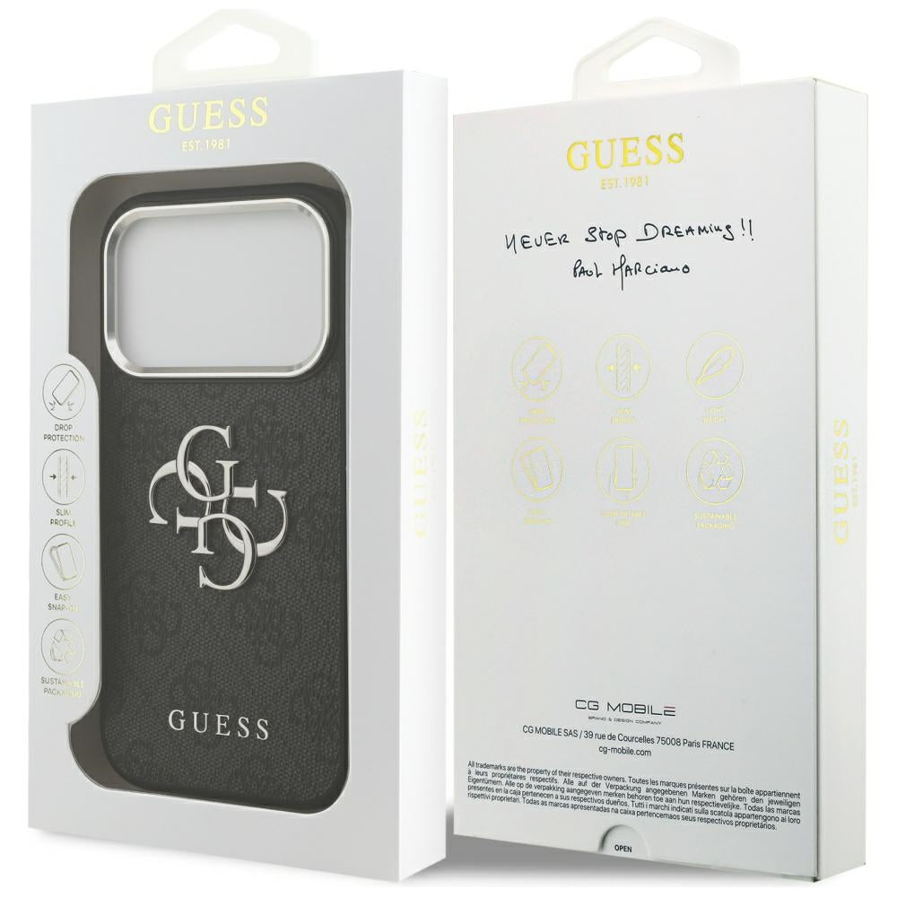 Deksel for Apple iPhone 17 Pro, Guess, Big 4G Logo Classic, Svart Sølv