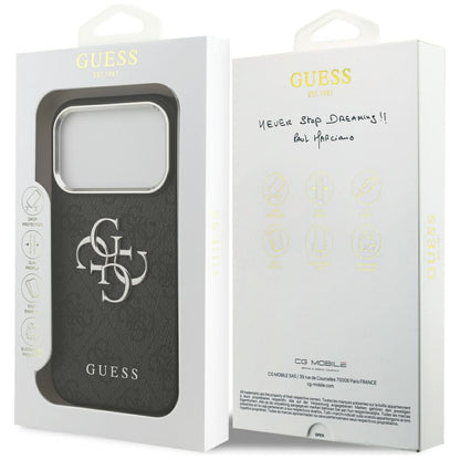 Deksel for Apple iPhone 17 Pro, Guess, Big 4G Logo Classic, Svart Sølv