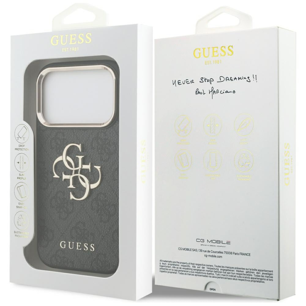 Deksel for Apple iPhone 17 Pro, Guess, Big 4G Logo Classic, Svart Gull