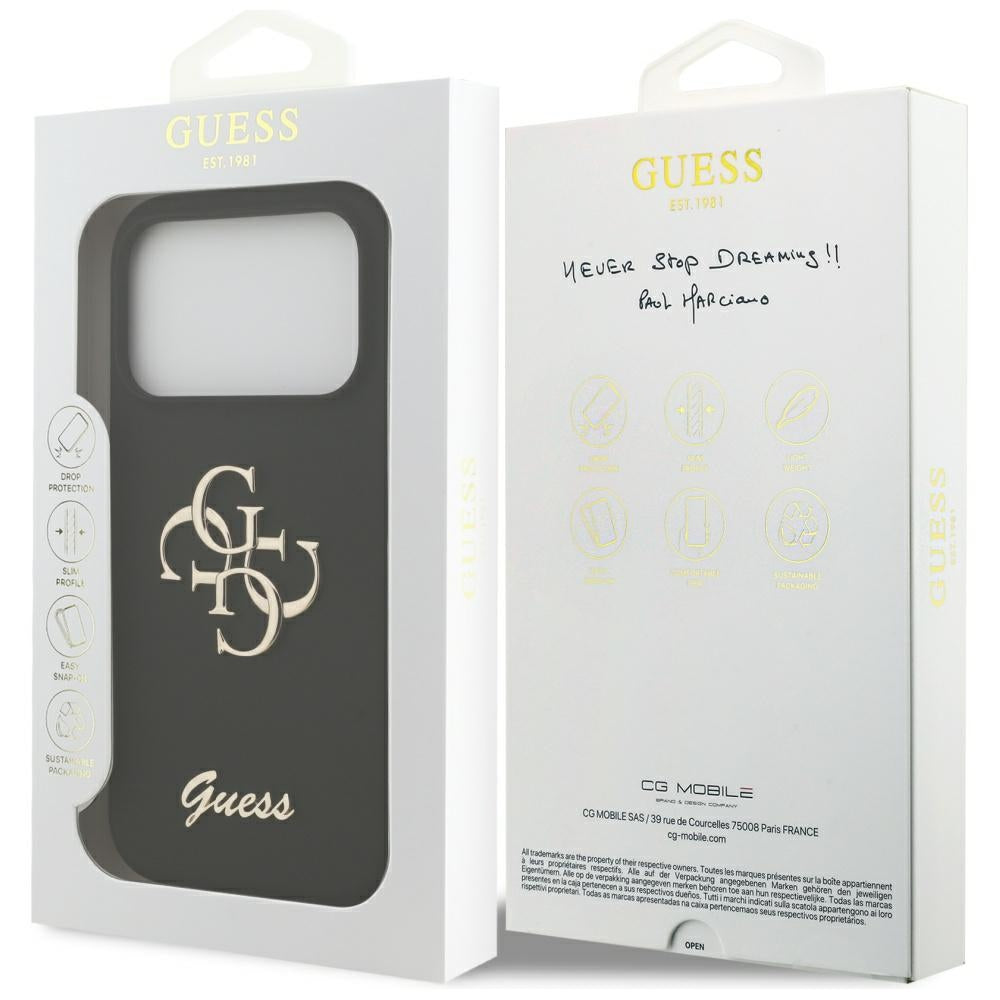 Deksel for Apple iPhone 17 Pro, Guess, Big 4G Script, Svart