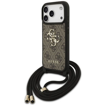 Deksel for Apple iPhone 17 Pro, Guess, Crossbody Cord 4G Big Log, Brun