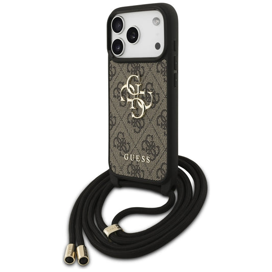 Deksel for Apple iPhone 17 Pro, Guess, Crossbody Cord 4G Big Log, Brun