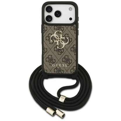 Deksel for Apple iPhone 17 Pro, Guess, Crossbody Cord 4G Big Log, Brun