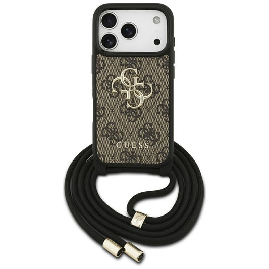 Deksel for Apple iPhone 17 Pro, Guess, Crossbody Cord 4G Big Log, Brun