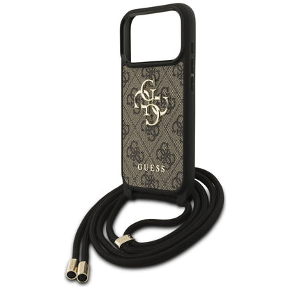 Deksel for Apple iPhone 17 Pro, Guess, Crossbody Cord 4G Big Log, Brun