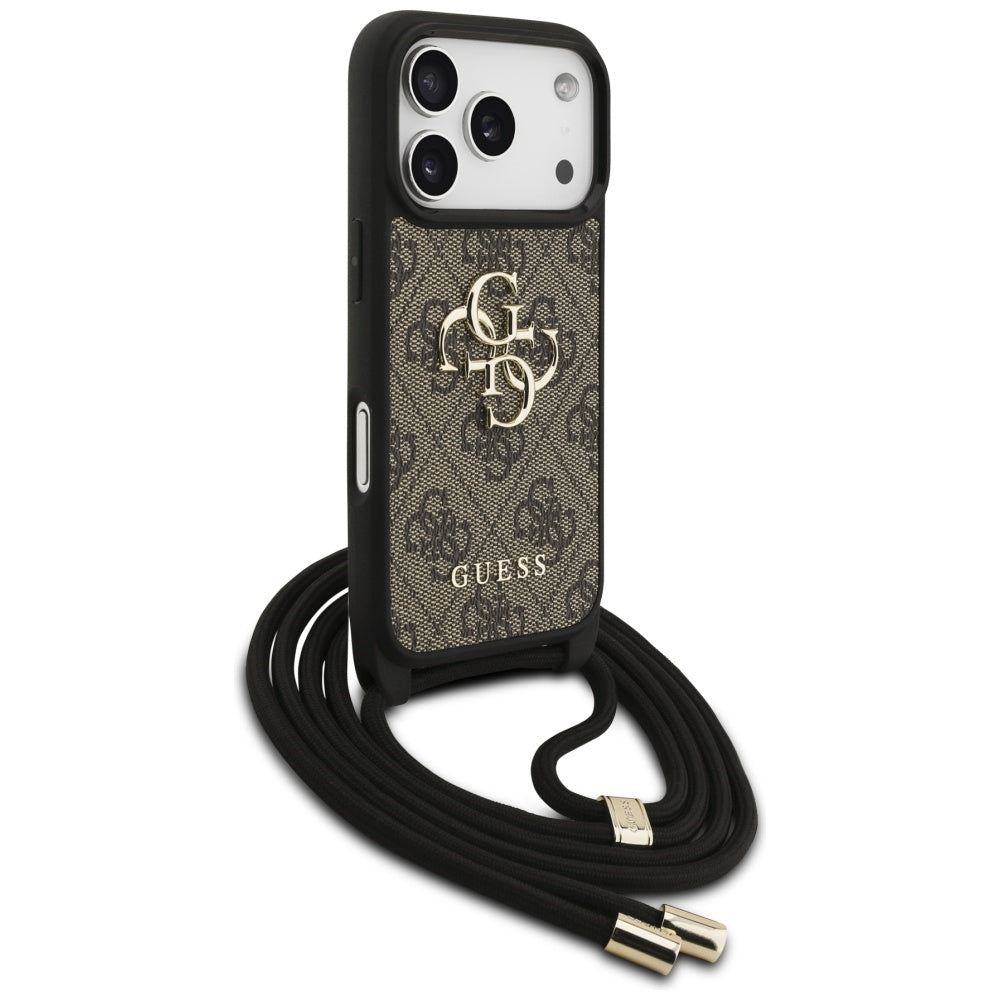 Deksel for Apple iPhone 17 Pro, Guess, Crossbody Cord 4G Big Log, Brun
