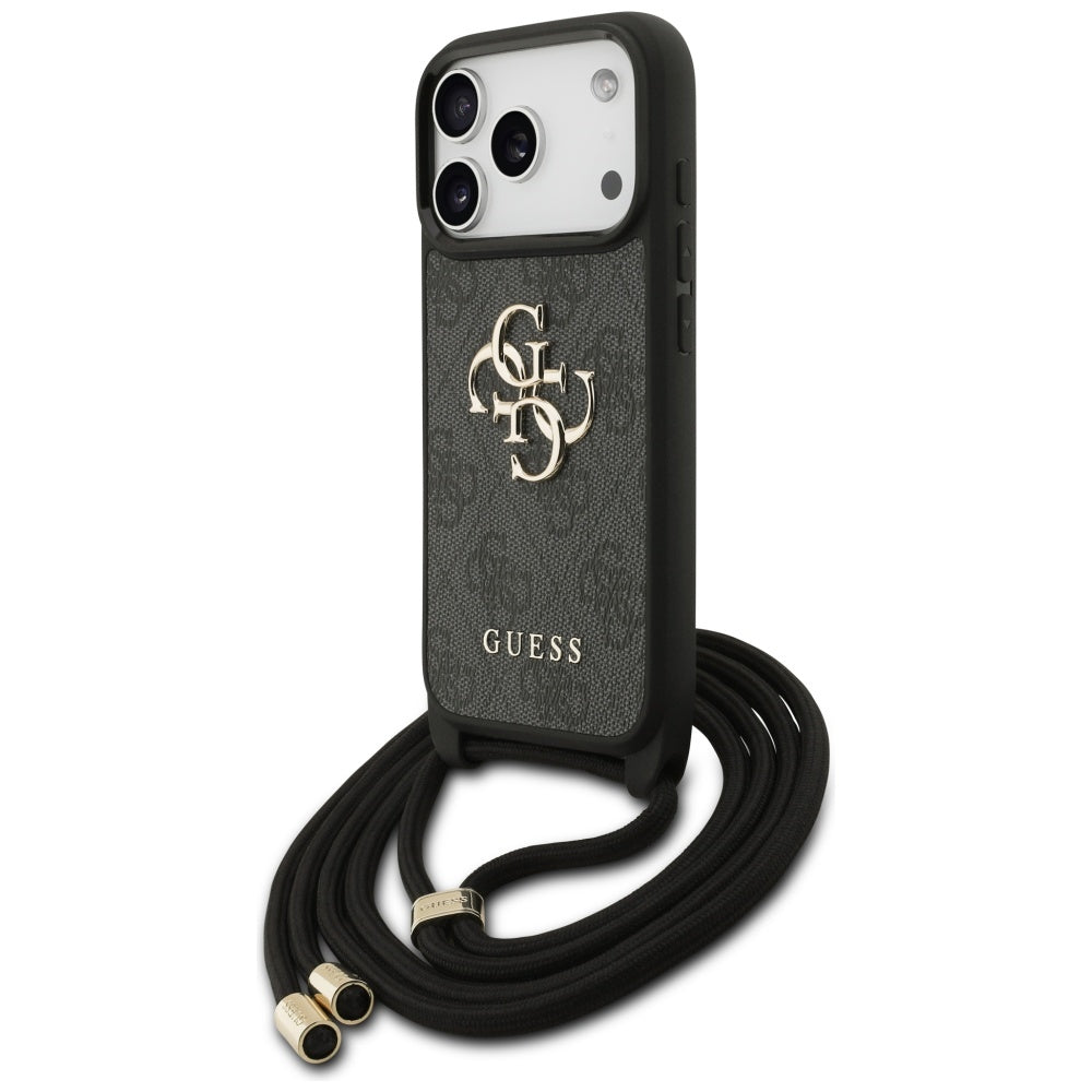 Deksel for Apple iPhone 17 Pro, Guess, Crossbody Cord 4G Big Log, Svart