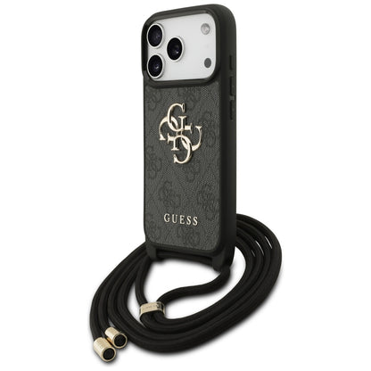 Deksel for Apple iPhone 17 Pro, Guess, Crossbody Cord 4G Big Log, Svart