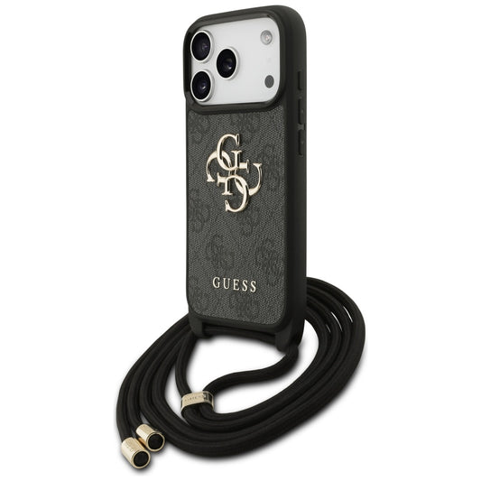 Deksel for Apple iPhone 17 Pro, Guess, Crossbody Cord 4G Big Log, Svart