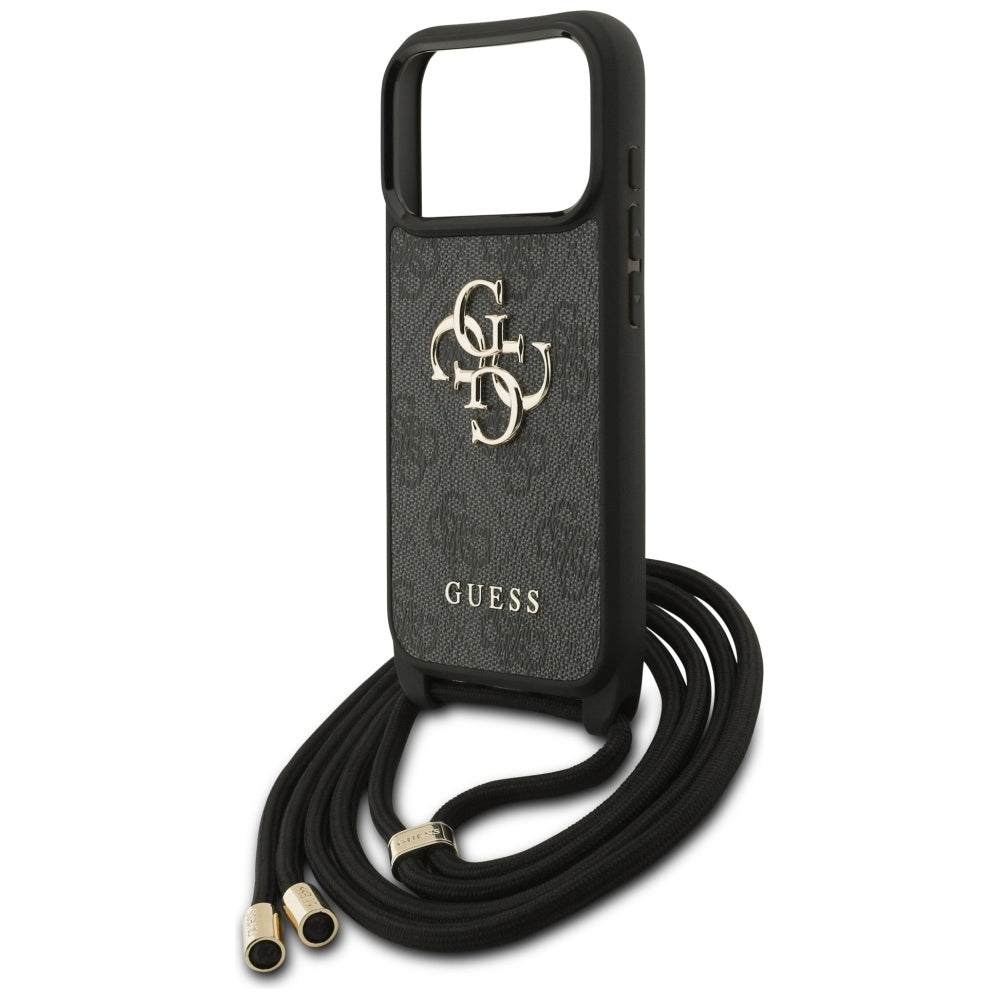 Deksel for Apple iPhone 17 Pro, Guess, Crossbody Cord 4G Big Log, Svart