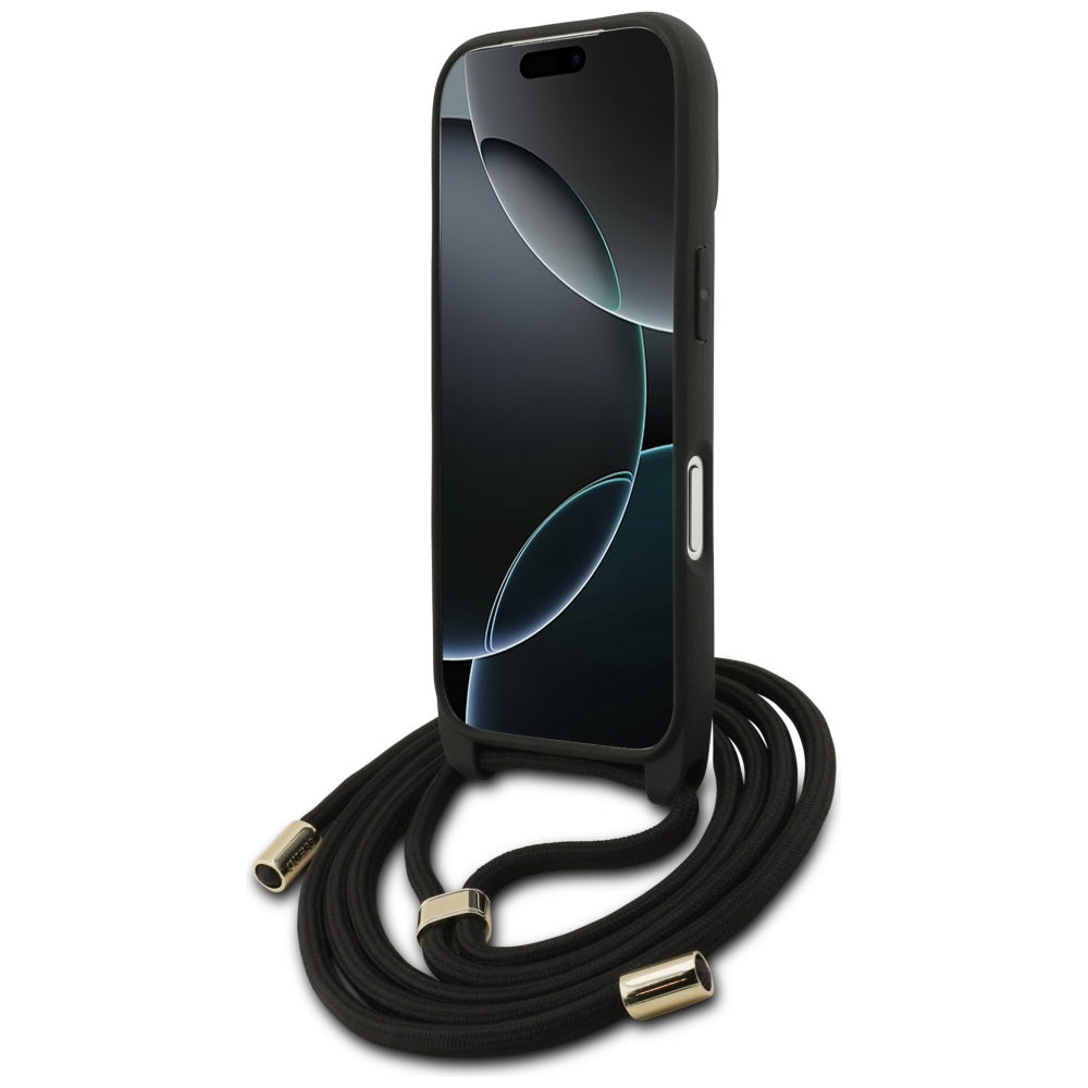 Deksel for Apple iPhone 17 Pro, Guess, Crossbody Cord 4G Big Log, Svart