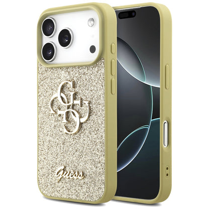 Deksel for Apple iPhone 17 Pro, Guess, Fixed Glitter Big 4G, Gull