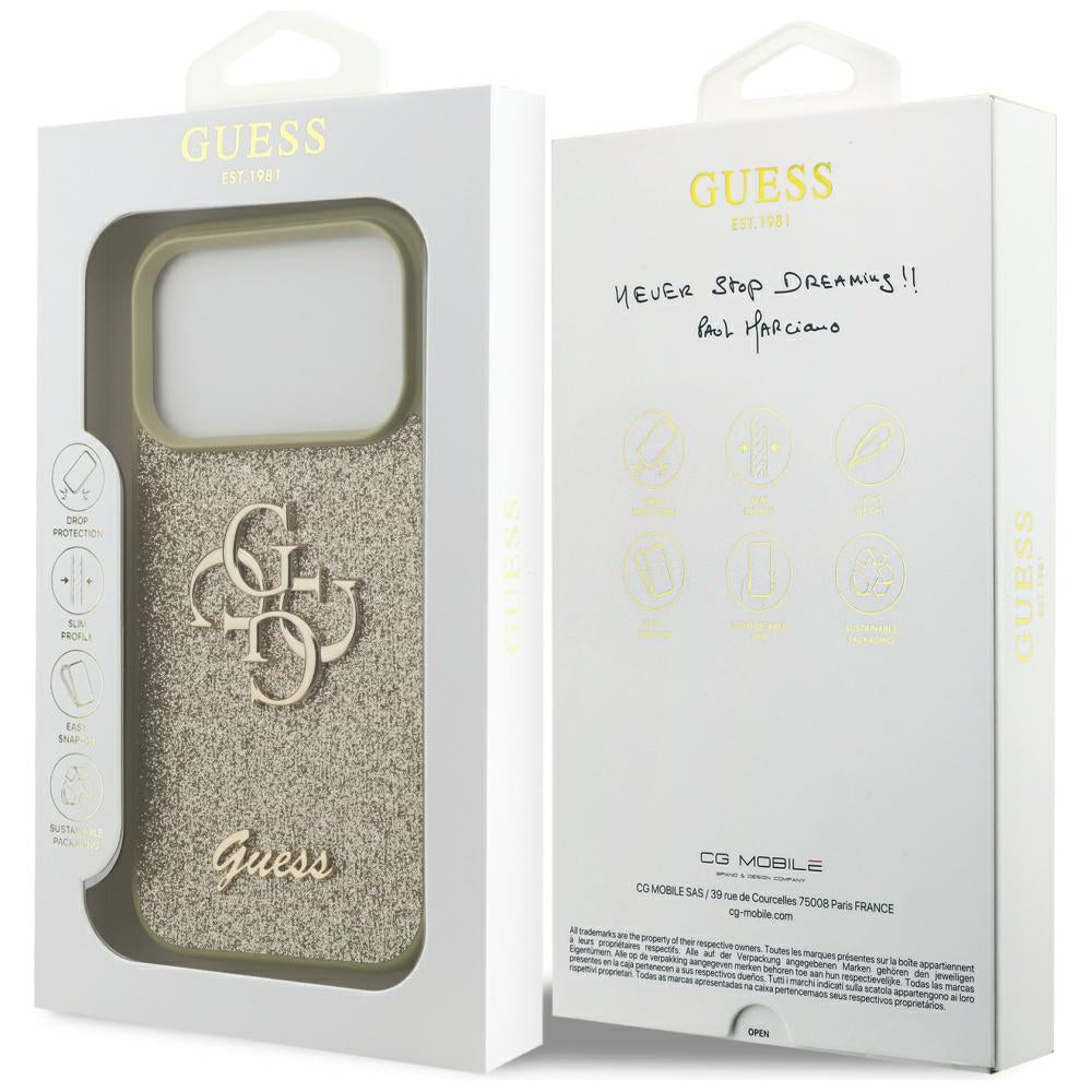 Deksel for Apple iPhone 17 Pro, Guess, Fixed Glitter Big 4G, Gull