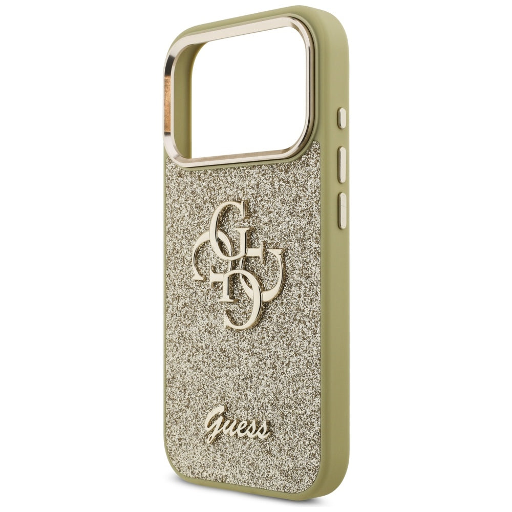 Deksel for Apple iPhone 17 Pro, Guess, Fixed Glitter Big 4G Metal Frame, Gull