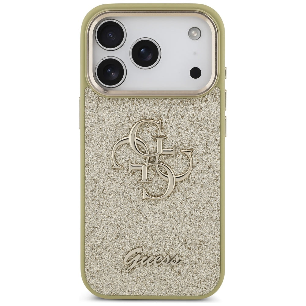 Deksel for Apple iPhone 17 Pro, Guess, Fixed Glitter Big 4G Metal Frame, Gull