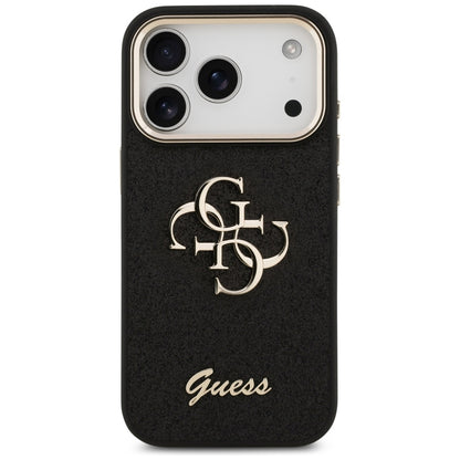 Deksel for Apple iPhone 17 Pro, Guess, Fixed Glitter Big 4G Metal Frame, Svart