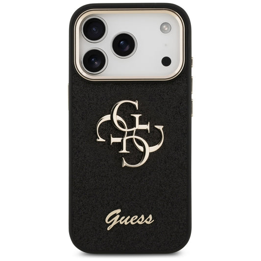 Deksel for Apple iPhone 17 Pro, Guess, Fixed Glitter Big 4G Metal Frame, Svart