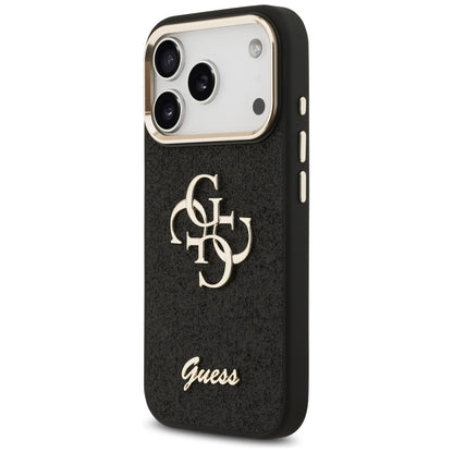 Deksel for Apple iPhone 17 Pro, Guess, Fixed Glitter Big 4G Metal Frame, Svart