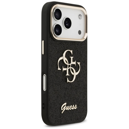 Deksel for Apple iPhone 17 Pro, Guess, Fixed Glitter Big 4G Metal Frame, Svart