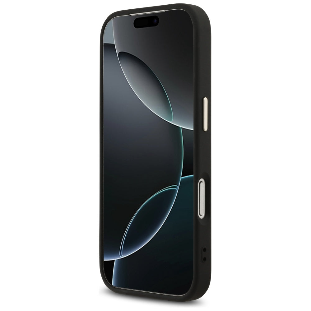 Deksel for Apple iPhone 17 Pro, Guess, Fixed Glitter Big 4G Metal Frame, Svart